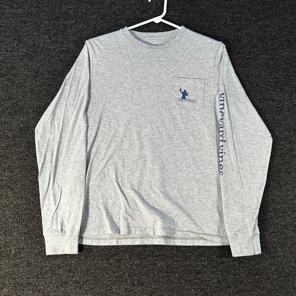 Vineyard Vines Long Sleeve Shirt Boys XL 18 Grey Good Football Stadium Pocket